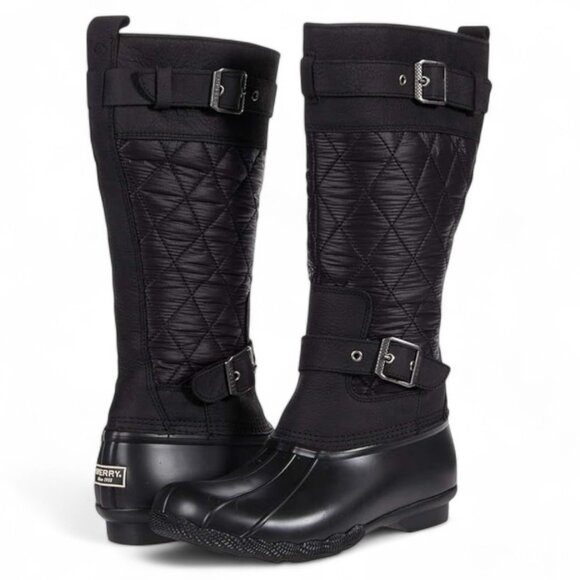 Sperry Women's Size 8.5 Black Saltwater Tall Nylon Quilt Buckle Rain Duck Boot - Picture 1 of 16